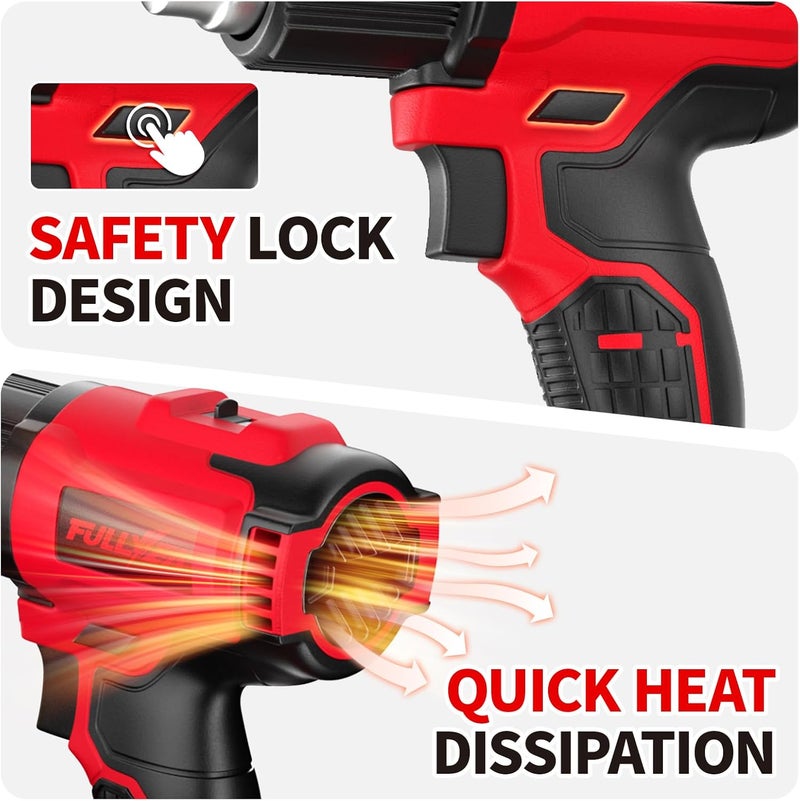 FULLYEA Cordless Heat Gun, Max 1022°F (550°C) Fast Heating, Lightweight Hot Air Gun Kit with 2x4.0Ah Batteries & 5 Nozzles, Portable Heat Gun for Shrink Tubing, PVC Wrap, Crafts (Red) - Image 5